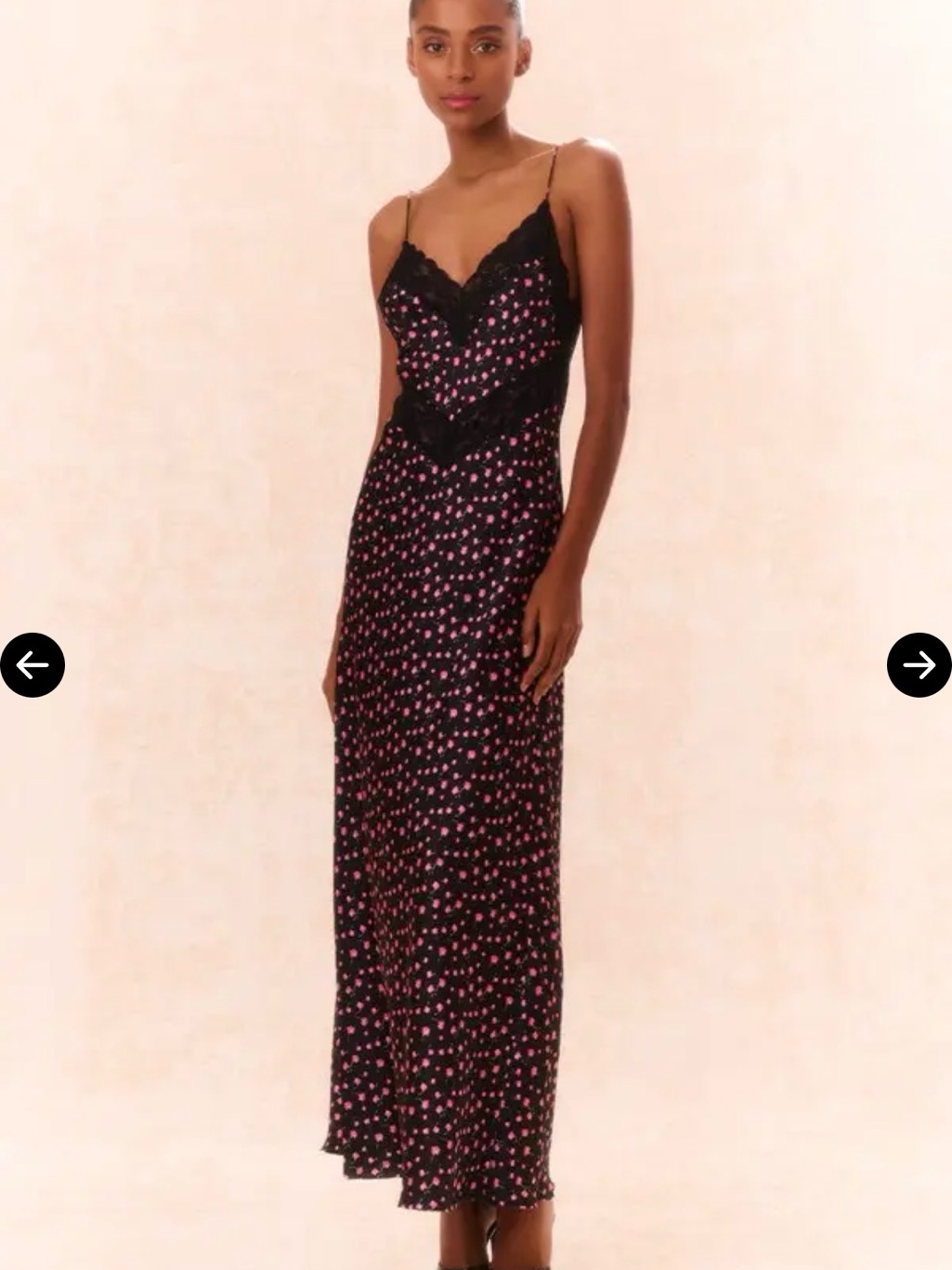 Loveshackfancy Black & Pink Maxi Slip Dress With Pink Floral Pattern